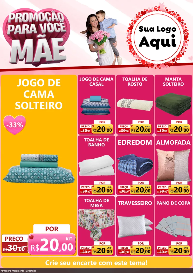 Modelo de Encarte para Encarte A4 Vertical com o tema Promoção Para Você Mãe para Cama, Mesa e Banho