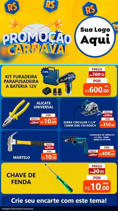 Modelo de TV para TV Vertical com o tema Promoção de Carnaval para Maquinas e Ferramentas