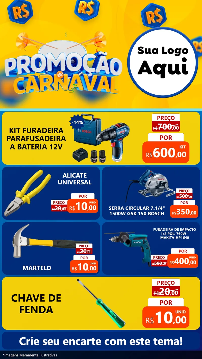 Modelo de TV para TV Vertical com o tema Promoção de Carnaval para Maquinas e Ferramentas