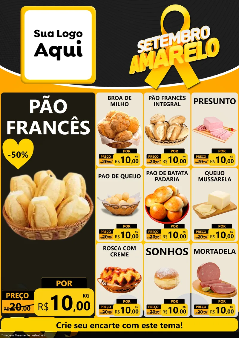 Modelo de Encarte para Encarte A4 Vertical com o tema Setembro Amarelo para Padaria