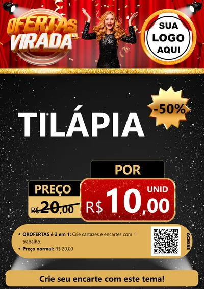 Modelo de Cartaz para Cartaz A4 Vertical com o tema Ofertas da Virada para Peixaria