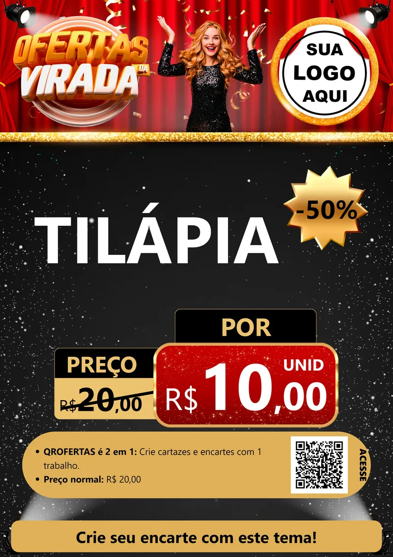 Modelo de Cartaz para Cartaz A4 Vertical com o tema Ofertas da Virada para Peixaria