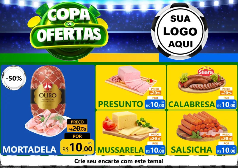 Modelo de Encarte para Encarte A4 Horizontal com o tema Copa de Ofertas para Frios e Laticínios