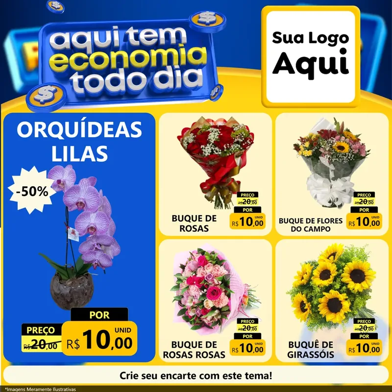Modelo de Rede Social para Feed Facebook com o tema Aqui Tem Economia Todo Dia para Floricultura e jardim
