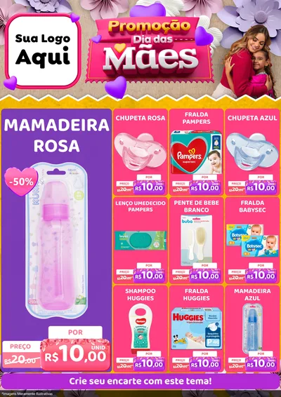 Modelo de Encarte para Encarte A4 Vertical com o tema Promoção Dia das Mães para Bebês