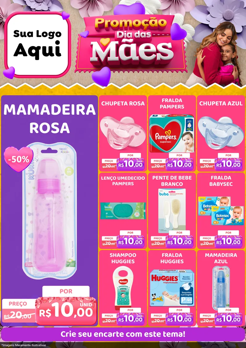 Modelo de Encarte para Encarte A4 Vertical com o tema Promoção Dia das Mães para Bebês