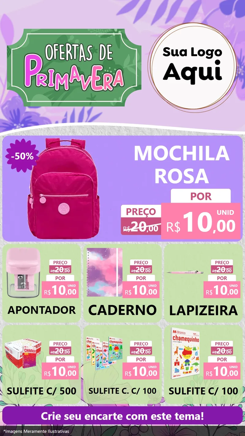 Modelo de Rede Social para Stories com o tema Ofertas de Primavera para Papelaria