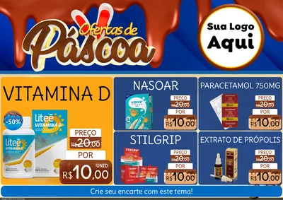 Modelo de Encarte para Encarte A4 Horizontal com o tema Ofertas de Páscoa para Farmácia