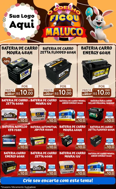 Modelo de Encarte para Encarte Grande com o tema O Coelho Ficou Maluco - Páscoa para Baterias Elétricas