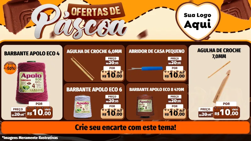 Modelo de TV para TV Horizontal com o tema Ofertas de Páscoa para Armarinho e Aviamentos