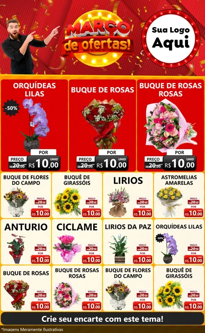 Modelo de Encarte para Encarte Grande com o tema Março de Ofertas! para Floricultura e jardim