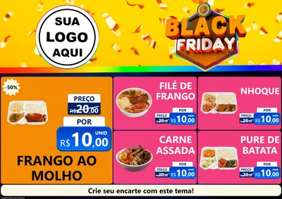 Modelo de Encarte para Encarte A4 Horizontal com o tema Black Friday para Restaurante