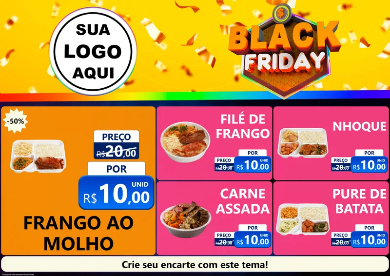 Modelo de Encarte para Encarte A4 Horizontal com o tema Black Friday para Restaurante
