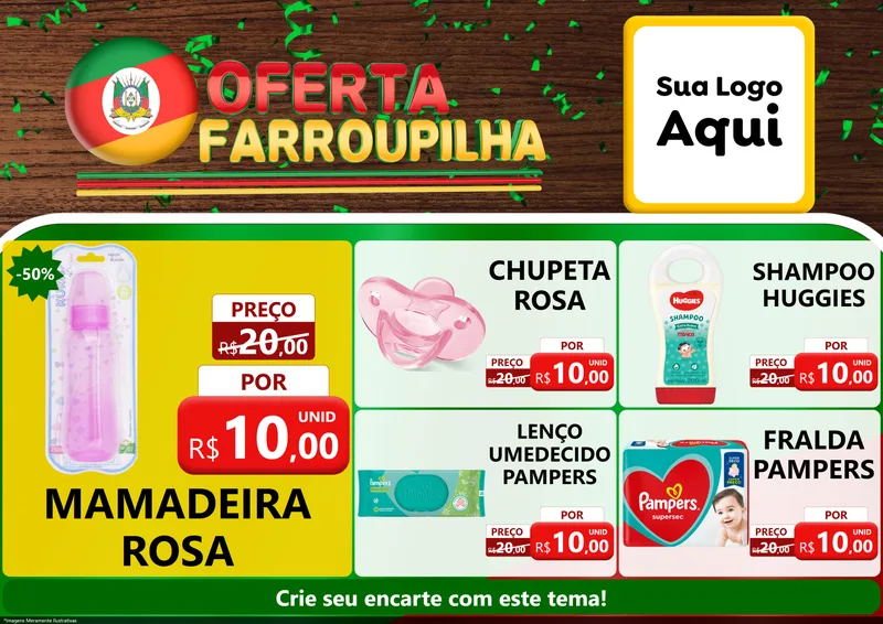 Modelo de Encarte para Encarte A4 Horizontal com o tema Oferta Farroupilha para Bebês