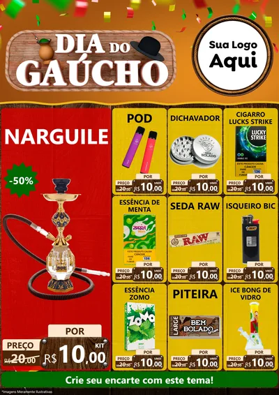 Modelo de Encarte para Encarte A4 Vertical com o tema Dia do Gaúcho para Tabacaria