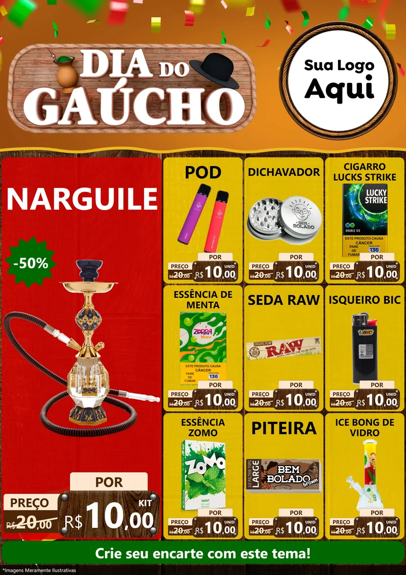 Modelo de Encarte para Encarte A4 Vertical com o tema Dia do Gaúcho para Tabacaria