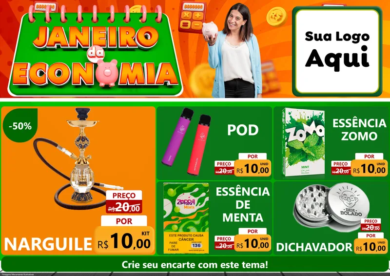 Modelo de Encarte para Encarte A4 Horizontal com o tema Janeiro da Economia para Tabacaria