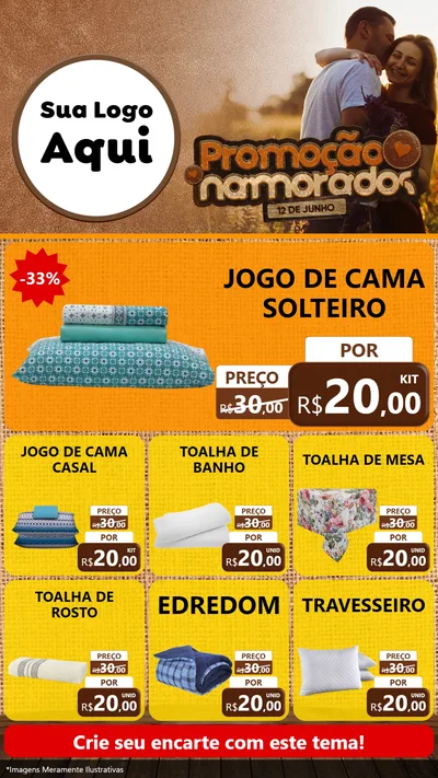 Modelo de Rede Social para Stories com o tema Promoção Namorados para Cama, Mesa e Banho