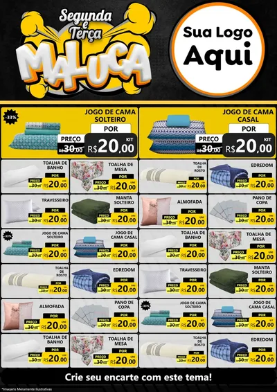 Modelo de Encarte para Encarte A4 Vertical com o tema Segunda e Terça Maluca para Cama, Mesa e Banho