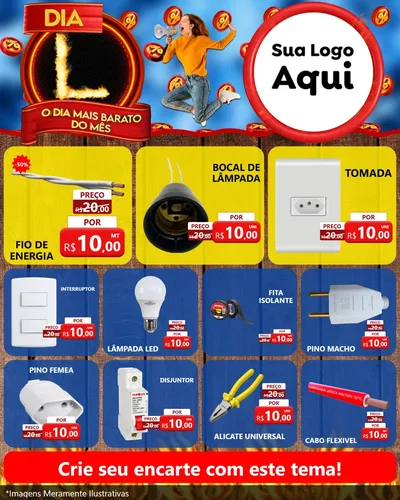 Modelo de Rede Social para Feed Instagram com o tema Dia L - O Dia Mais Barato Do Mês para Materiais Elétricos