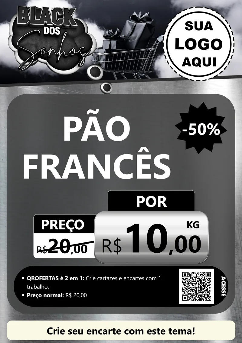 Modelo de Cartaz para Cartaz A4 Vertical com o tema Black dos Sonhos para Padaria