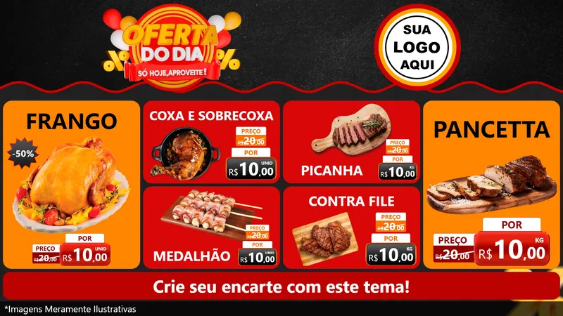 Modelo de TV para TV Horizontal com o tema Oferta do Dia - Só hoje, Aproveite! para Assados