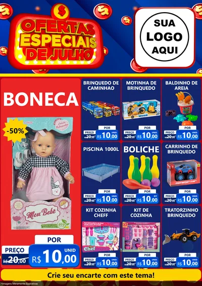 Modelo de Encarte para Encarte A4 Vertical com o tema Ofertas Especiais de Julho para Brinquedos