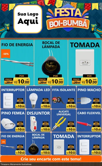 Modelo de Encarte para Encarte Grande com o tema Festa Boi Bumbá para Materiais Elétricos