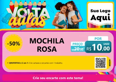 Modelo de Cartaz para Cartaz A4 Horizontal com o tema Volta às Aulas para Papelaria