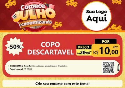 Modelo de Cartaz para Cartaz A4 Horizontal com o tema Comece Julho Economizando para Embalagens
