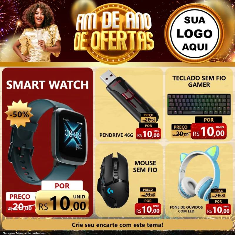 Modelo de Rede Social para Feed Facebook com o tema Fim de Ano de Ofertas para Informática
