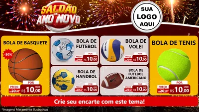 Modelo de TV para TV Horizontal com o tema Saldão de Ano Novo para Artigos Esportivos