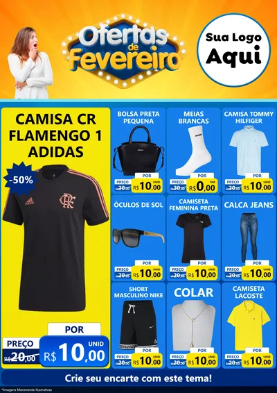 Modelo de Encarte para Encarte A4 Vertical com o tema Ofertas de Fevereiro para Roupas e acessórios