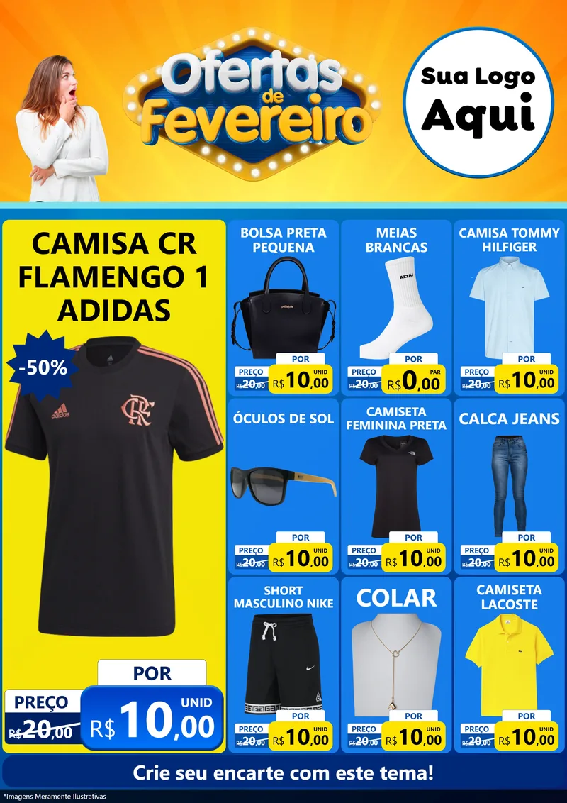 Modelo de Encarte para Encarte A4 Vertical com o tema Ofertas de Fevereiro para Roupas e acessórios