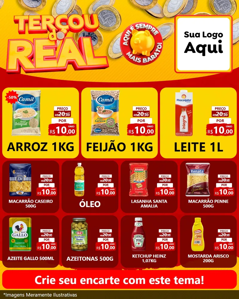 Modelo de Rede Social para Feed Instagram com o tema Terçou do Real para Supermercado