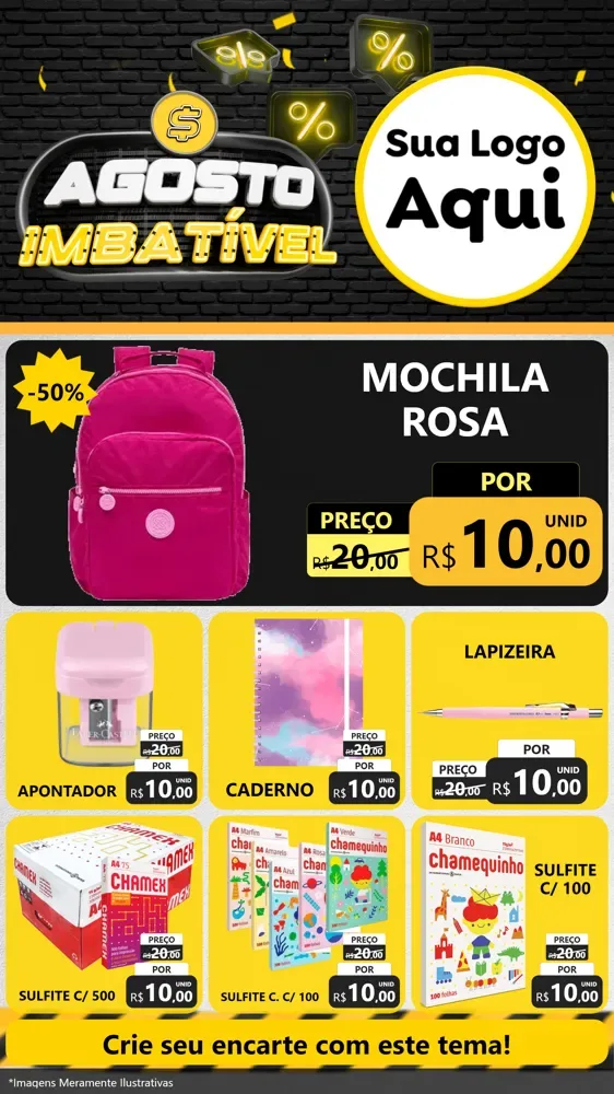 Modelo de Rede Social para Stories com o tema Agosto Imbatível para Papelaria