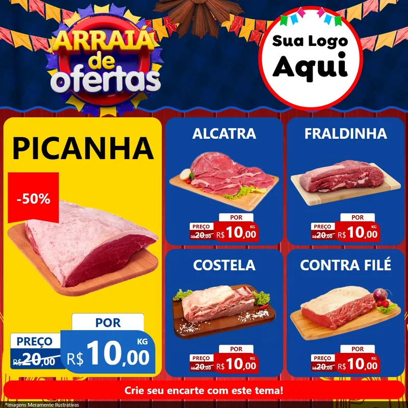 Modelo de Rede Social para Feed Facebook com o tema Arraiá de Ofertas para Açougue