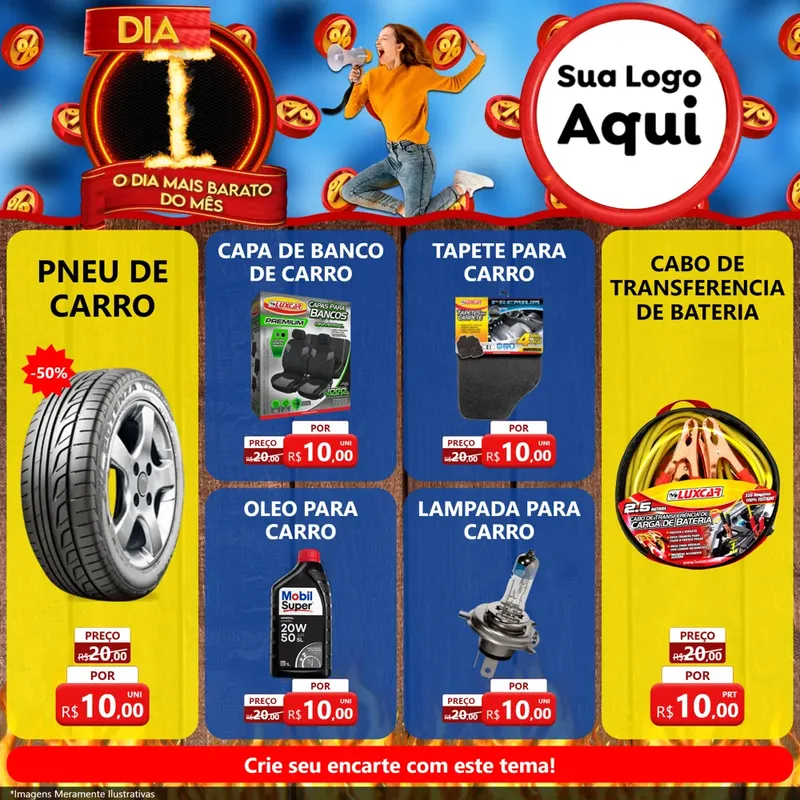 Modelo de Rede Social para Feed Facebook com o tema Dia I - O Dia Mais Barato Do Mês para Auto peças
