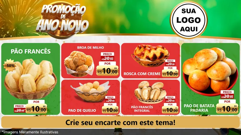 Modelo de TV para TV Horizontal com o tema Promoção de Ano Novo para Padaria