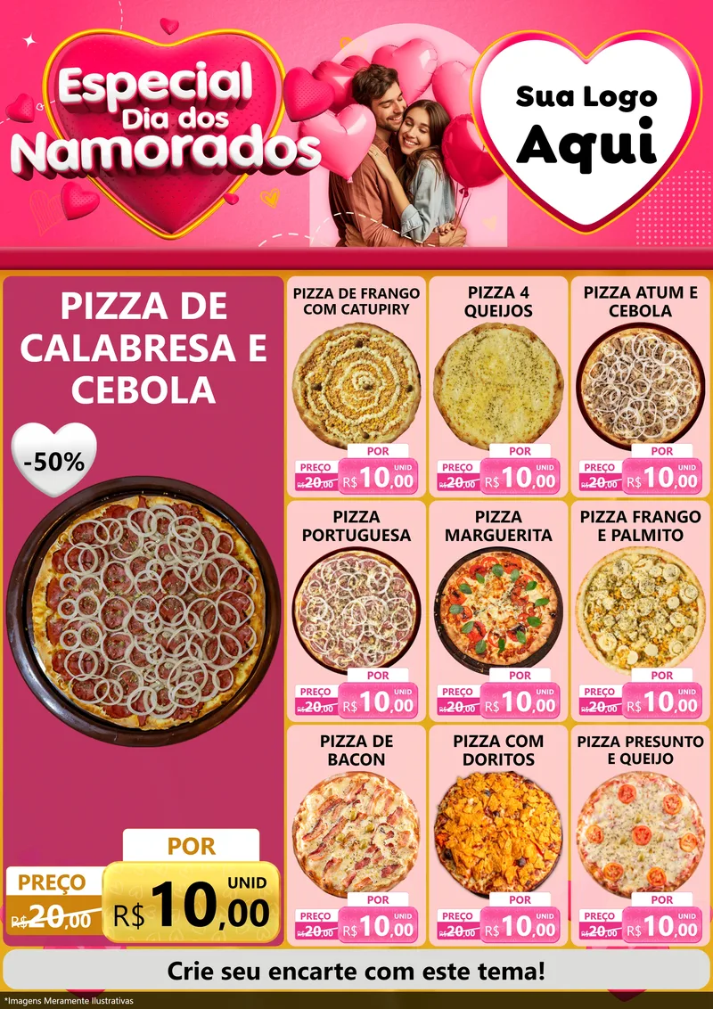 Modelo de Encarte para Encarte A4 Vertical com o tema Especial Dia dos Namorados para Pizzaria