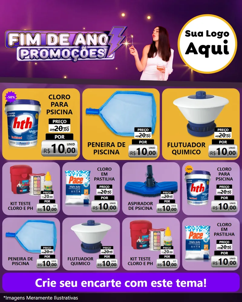 Modelo de Rede Social para Feed Instagram com o tema Fim de Ano Promoções para Produtos para Piscina