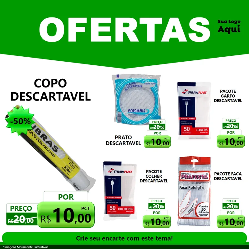 Modelo de Rede Social para Feed Facebook com o tema Ofertas Verde Cartaz para Embalagens