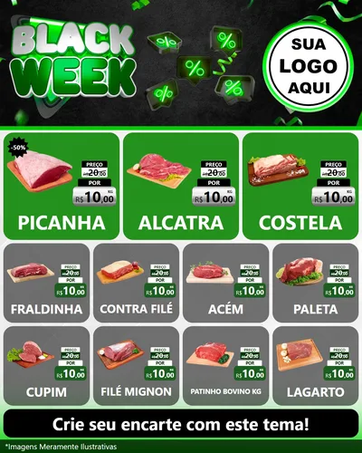 Modelo de Rede Social para Feed Instagram com o tema Black Week para Açougue