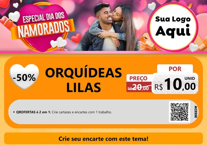 Modelo de Cartaz para Cartaz A4 Horizontal com o tema Especial Dia dos Namorados para Floricultura e jardim