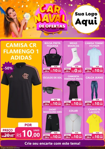 Modelo de Encarte para Encarte A4 Vertical com o tema Carnaval de Ofertas para Roupas e acessórios