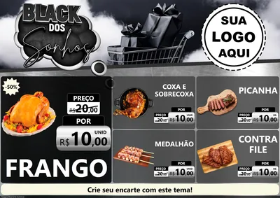 Modelo de Encarte para Encarte A4 Horizontal com o tema Black dos Sonhos para Assados