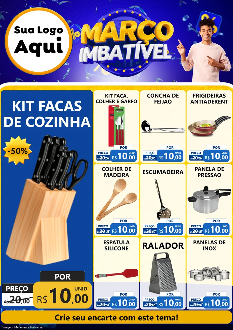Modelo de Encarte para Encarte A4 Vertical com o tema Março Imbatível para Utilidades Domésticas