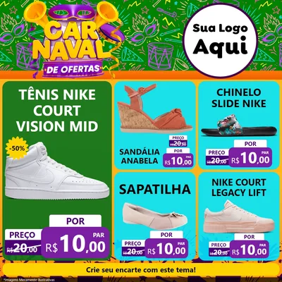 Modelo de Rede Social para Feed Facebook com o tema Carnaval de Ofertas para Calçados