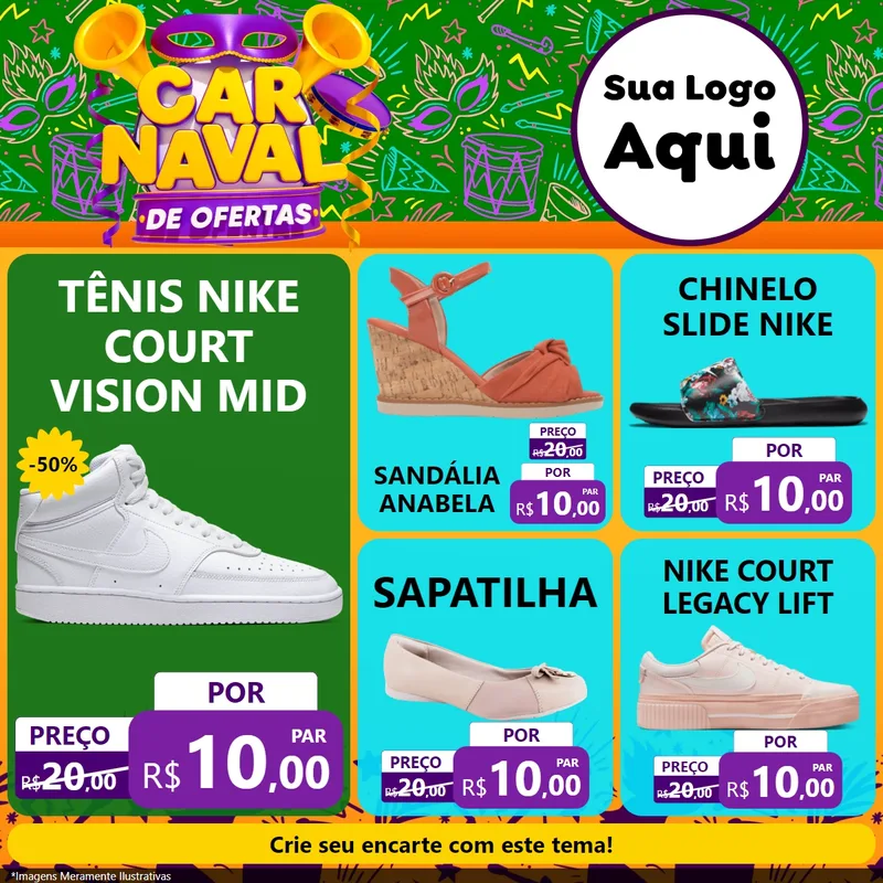 Modelo de Rede Social para Feed Facebook com o tema Carnaval de Ofertas para Calçados