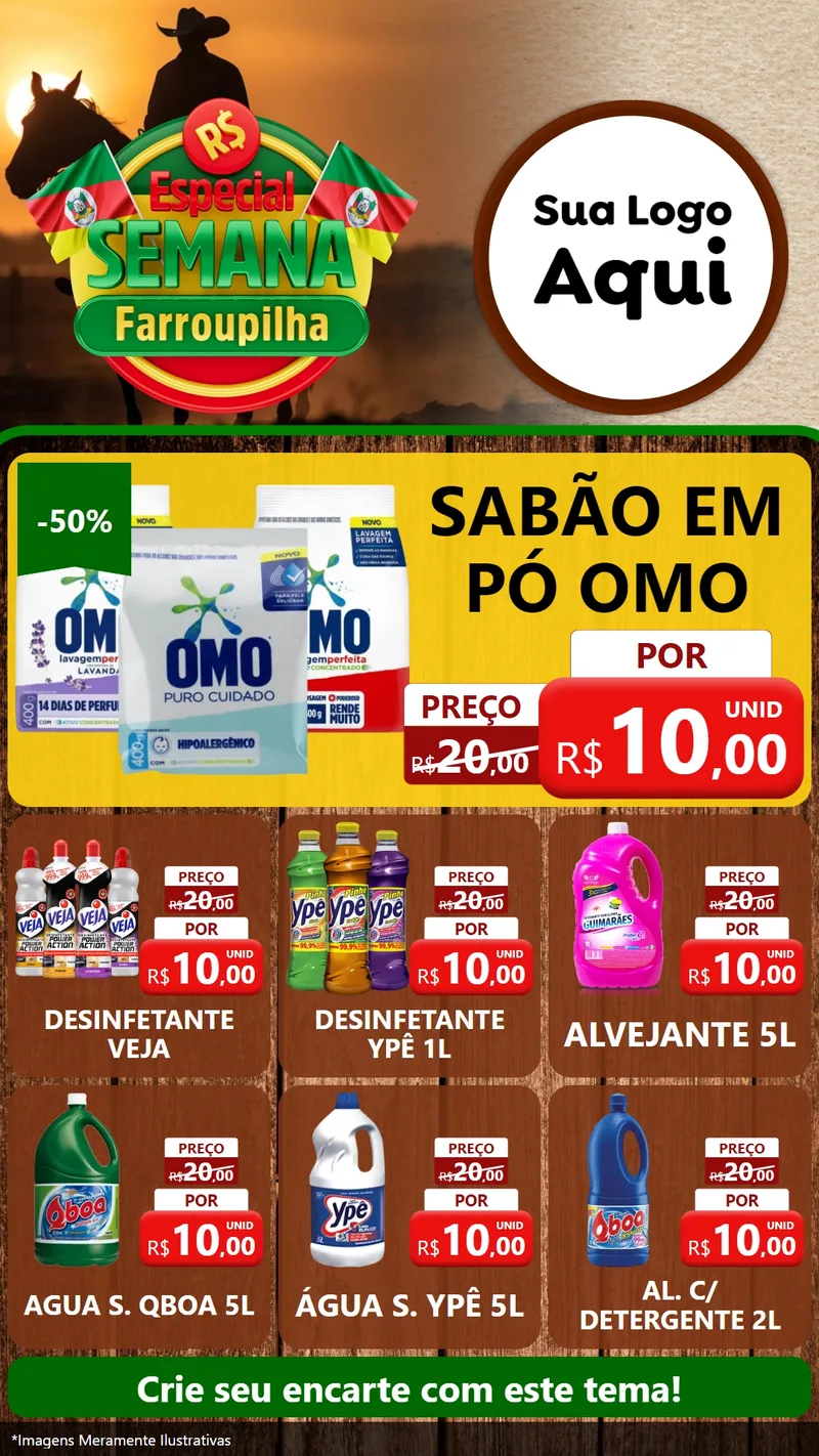 Modelo de Rede Social para Stories com o tema Especial Semana Farroupilha para Produtos de Limpeza